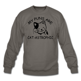 Cat Puns - Black - Crewneck Sweatshirt - asphalt gray
