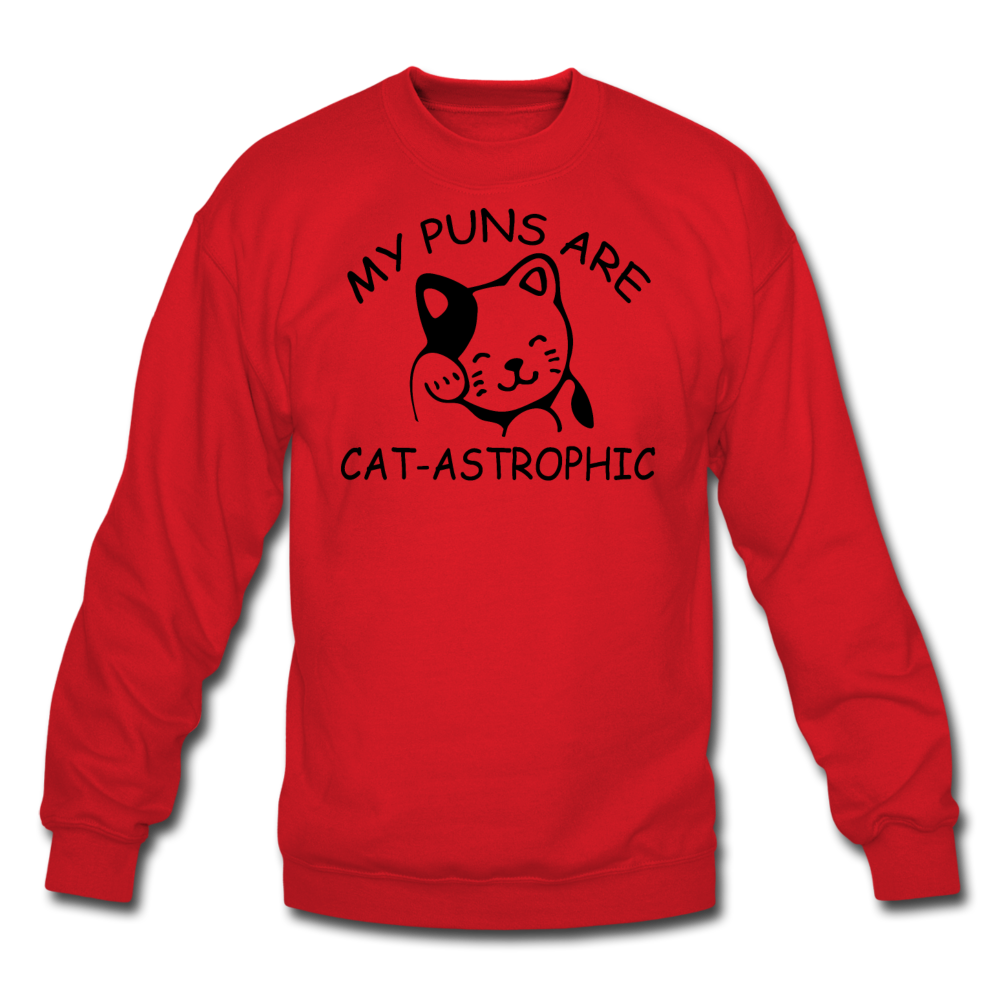 Cat Puns - Black - Crewneck Sweatshirt - red