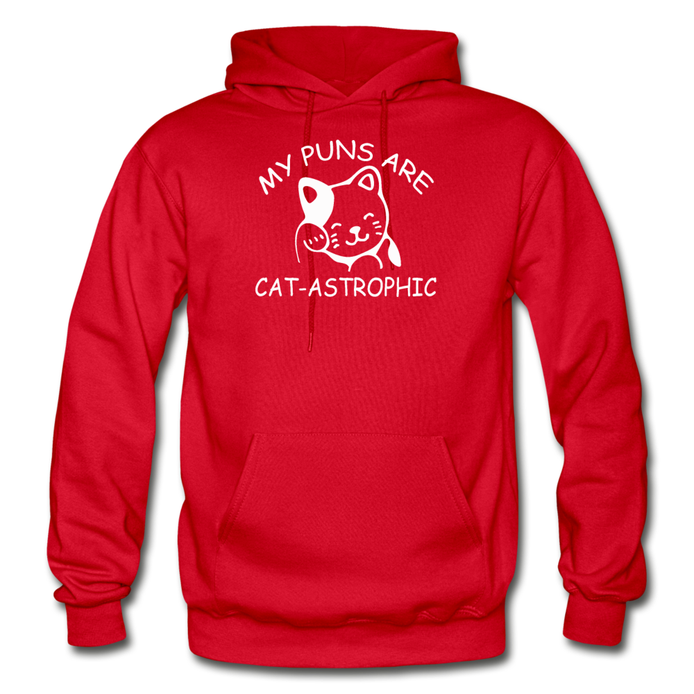 Cat Puns - White - Gildan Heavy Blend Adult Hoodie - red