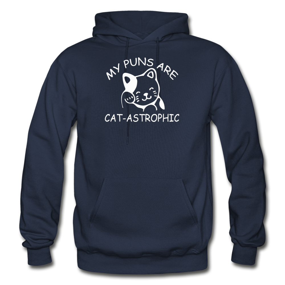 Cat Puns - White - Gildan Heavy Blend Adult Hoodie - navy