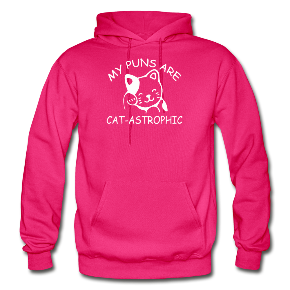 Cat Puns - White - Gildan Heavy Blend Adult Hoodie - fuchsia