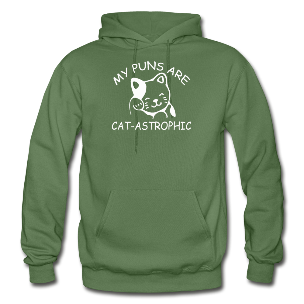 Cat Puns - White - Gildan Heavy Blend Adult Hoodie - military green