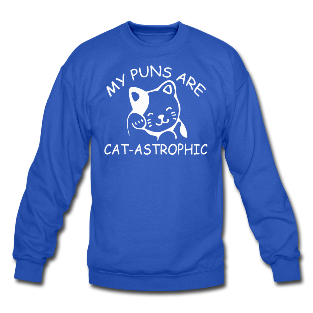 Cat Puns - White - Crewneck Sweatshirt - royal blue