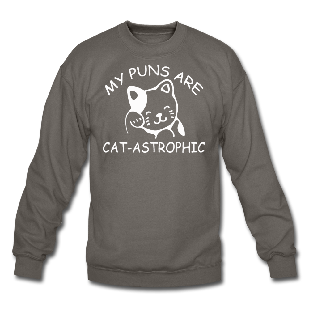 Cat Puns - White - Crewneck Sweatshirt - asphalt gray