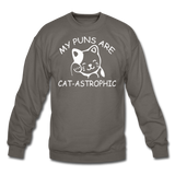 Cat Puns - White - Crewneck Sweatshirt - asphalt gray
