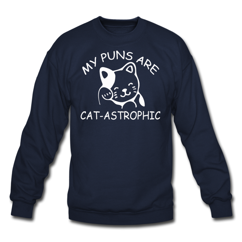 Cat Puns - White - Crewneck Sweatshirt - navy