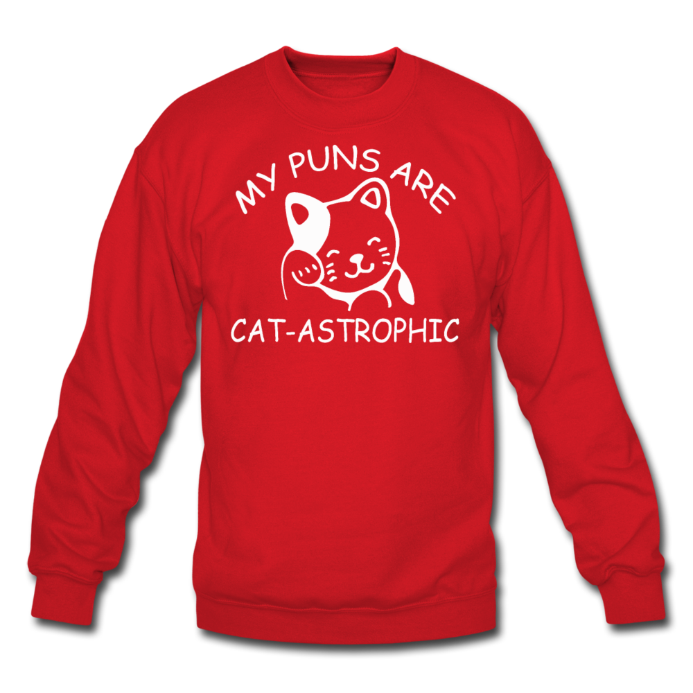 Cat Puns - White - Crewneck Sweatshirt - red