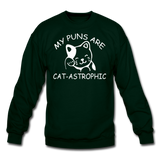 Cat Puns - White - Crewneck Sweatshirt - forest green