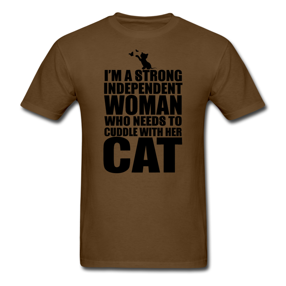 Strong Woman And Her Cat - Black - Unisex Classic T-Shirt - brown