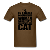 Strong Woman And Her Cat - Black - Unisex Classic T-Shirt - brown