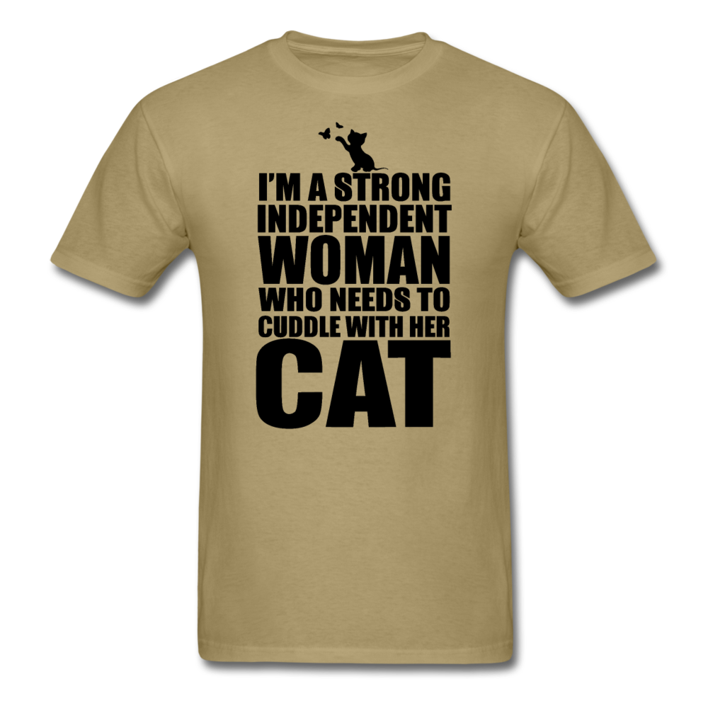 Strong Woman And Her Cat - Black - Unisex Classic T-Shirt - khaki