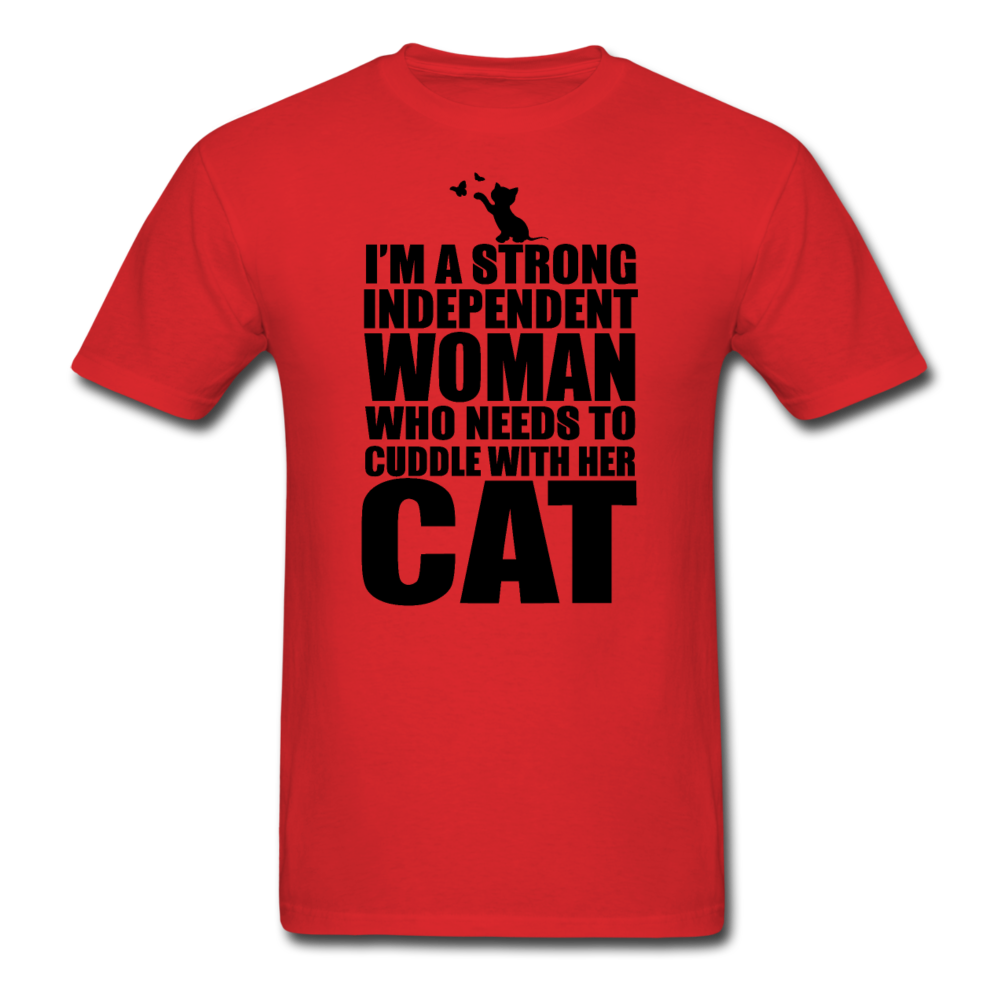 Strong Woman And Her Cat - Black - Unisex Classic T-Shirt - red