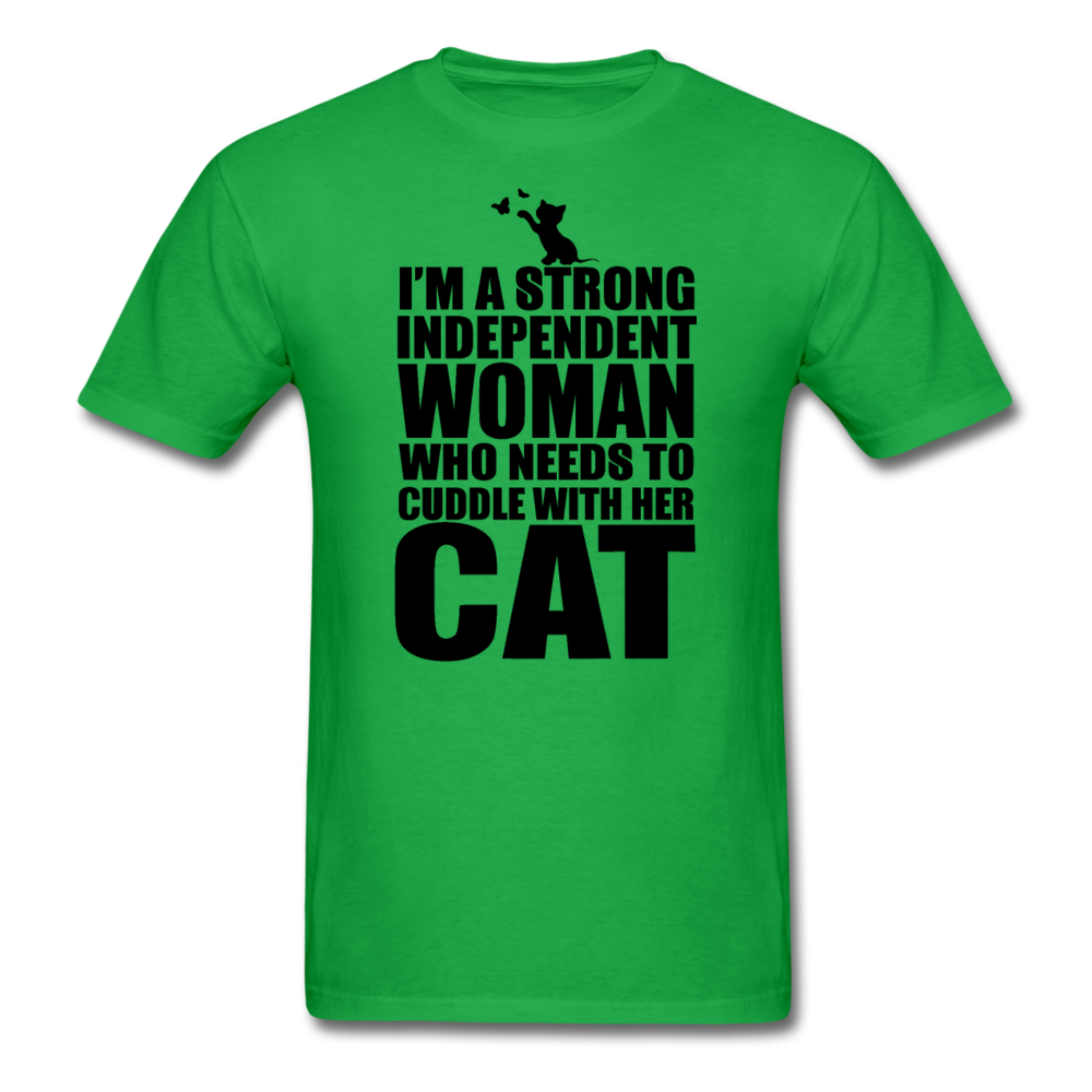 Strong Woman And Her Cat - Black - Unisex Classic T-Shirt - bright green