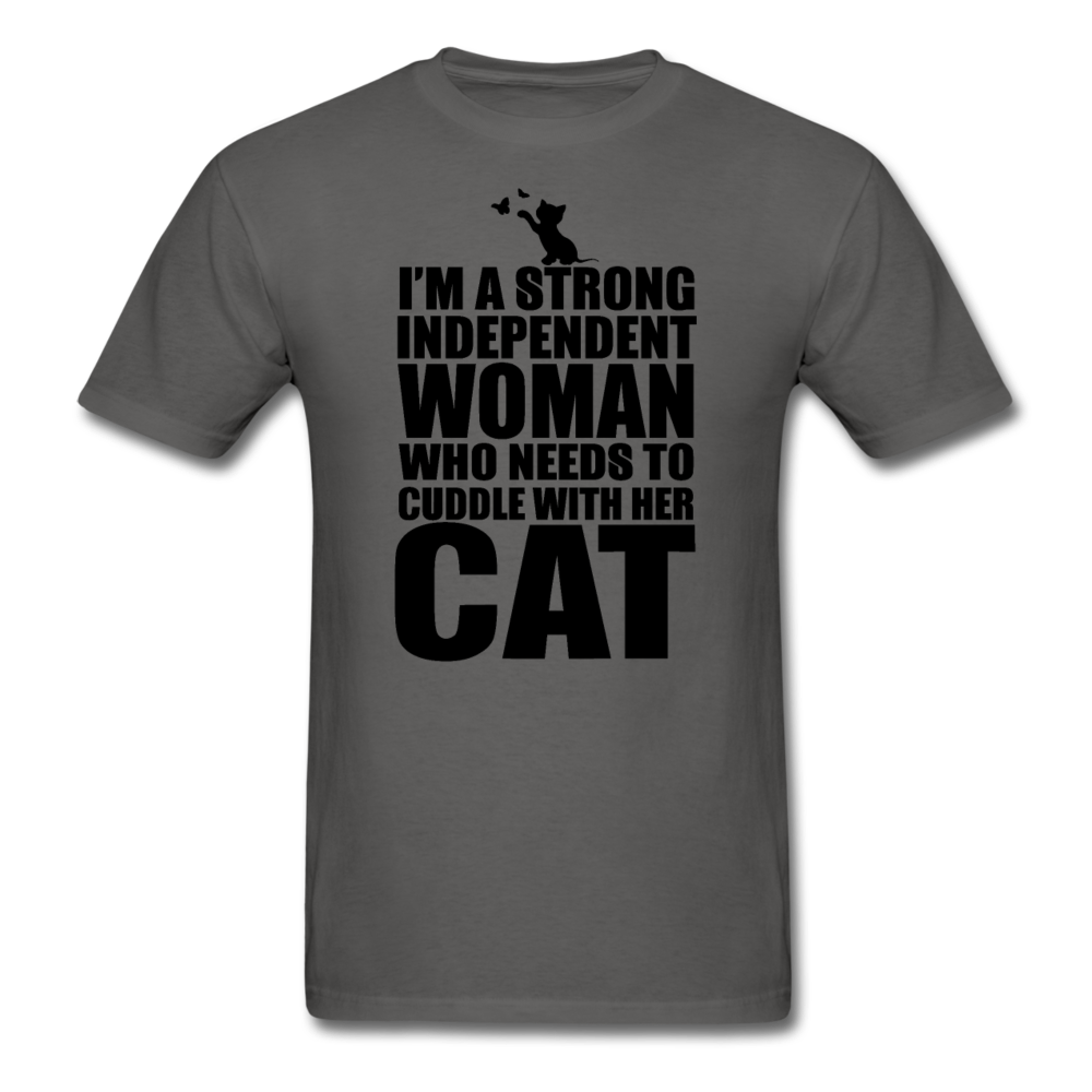 Strong Woman And Her Cat - Black - Unisex Classic T-Shirt - charcoal