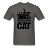 Strong Woman And Her Cat - Black - Unisex Classic T-Shirt - charcoal