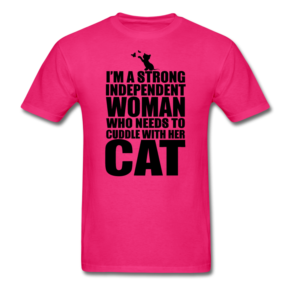 Strong Woman And Her Cat - Black - Unisex Classic T-Shirt - fuchsia