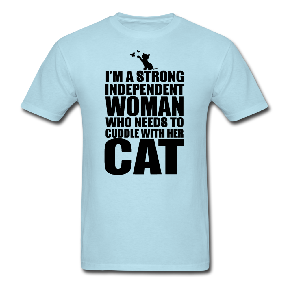 Strong Woman And Her Cat - Black - Unisex Classic T-Shirt - powder blue