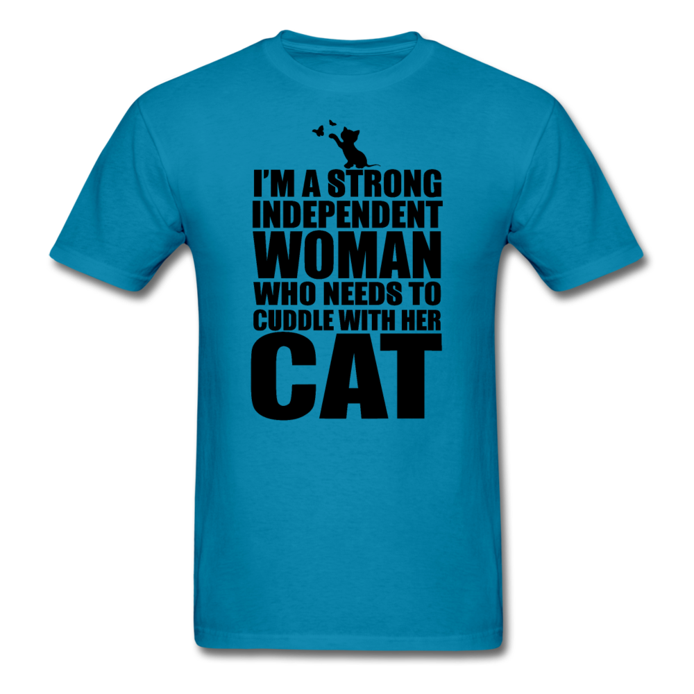 Strong Woman And Her Cat - Black - Unisex Classic T-Shirt - turquoise