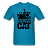 Strong Woman And Her Cat - Black - Unisex Classic T-Shirt - turquoise