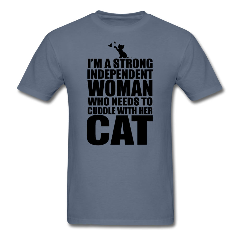 Strong Woman And Her Cat - Black - Unisex Classic T-Shirt - denim