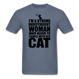 Strong Woman And Her Cat - Black - Unisex Classic T-Shirt - denim