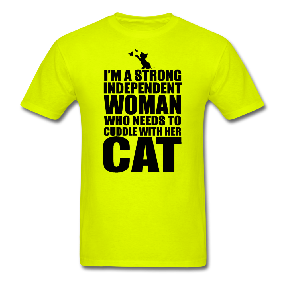 Strong Woman And Her Cat - Black - Unisex Classic T-Shirt - safety green