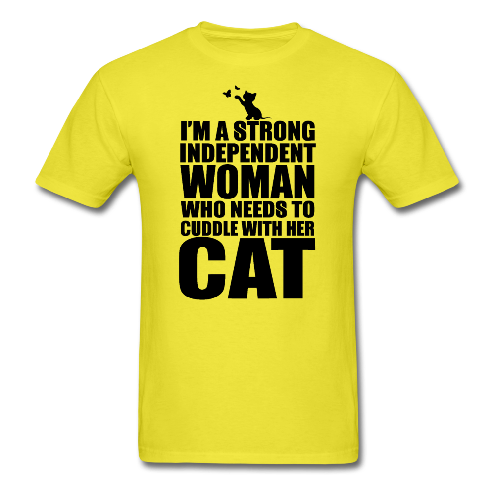 Strong Woman And Her Cat - Black - Unisex Classic T-Shirt - yellow