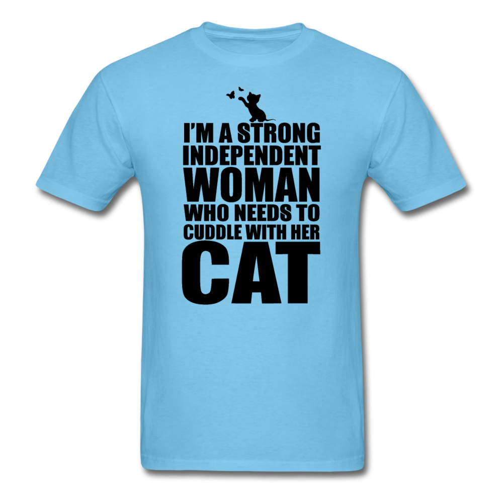 Strong Woman And Her Cat - Black - Unisex Classic T-Shirt - aquatic blue