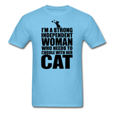 Strong Woman And Her Cat - Black - Unisex Classic T-Shirt - aquatic blue