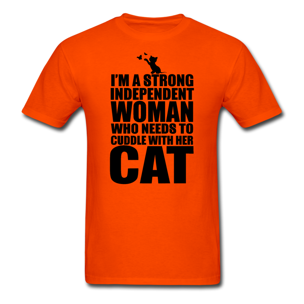 Strong Woman And Her Cat - Black - Unisex Classic T-Shirt - orange