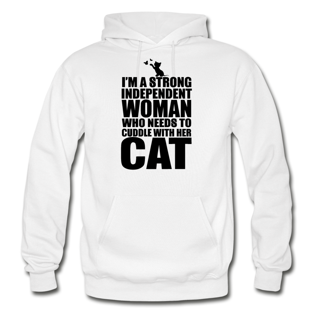 Strong Woman And Her Cat - Black - Gildan Heavy Blend Adult Hoodie - white