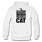 Strong Woman And Her Cat - Black - Gildan Heavy Blend Adult Hoodie - white