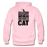Strong Woman And Her Cat - Black - Gildan Heavy Blend Adult Hoodie - light pink