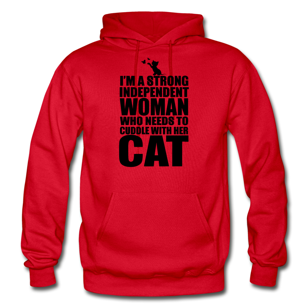 Strong Woman And Her Cat - Black - Gildan Heavy Blend Adult Hoodie - red