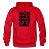 Strong Woman And Her Cat - Black - Gildan Heavy Blend Adult Hoodie - red