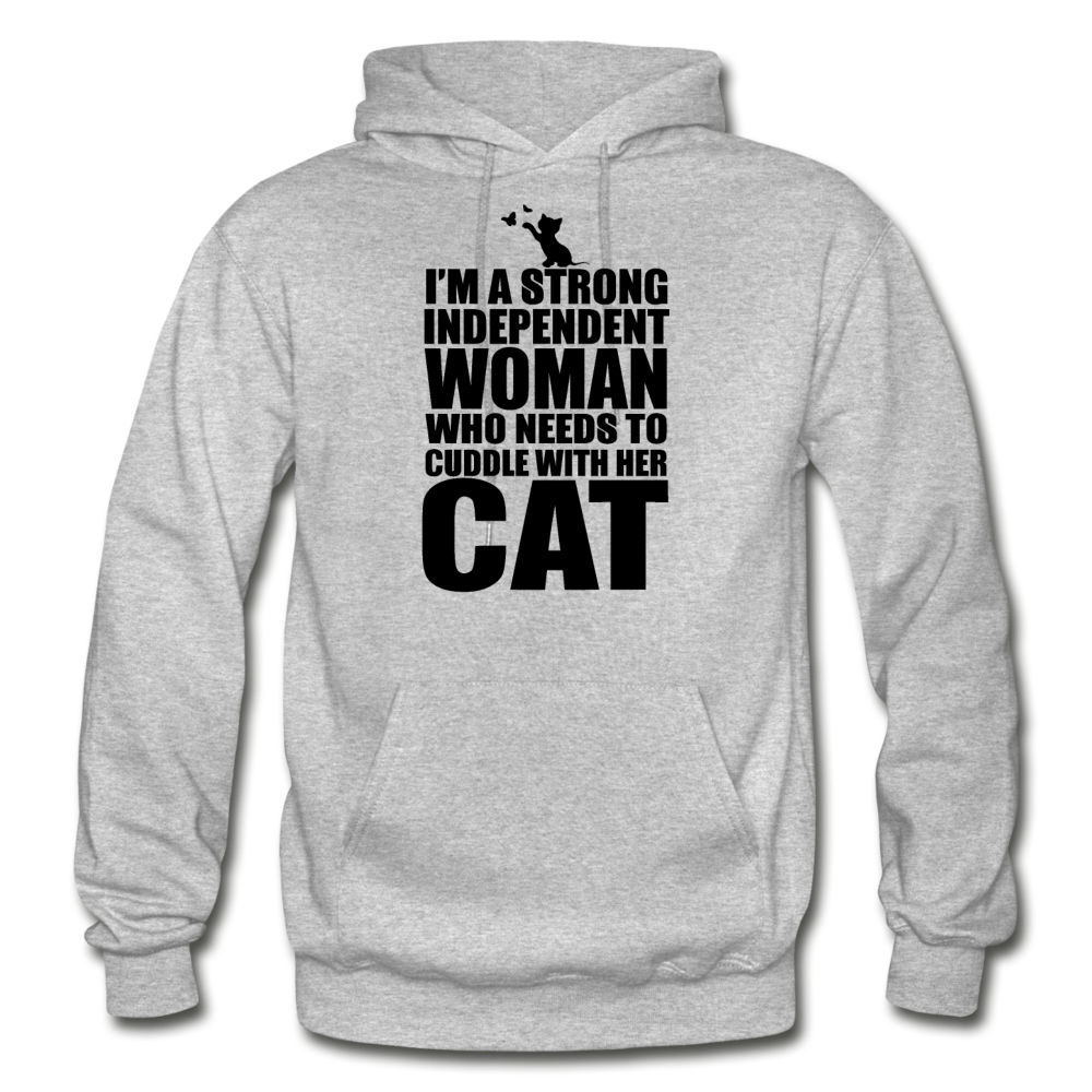 Strong Woman And Her Cat - Black - Gildan Heavy Blend Adult Hoodie - heather gray