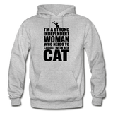 Strong Woman And Her Cat - Black - Gildan Heavy Blend Adult Hoodie - heather gray