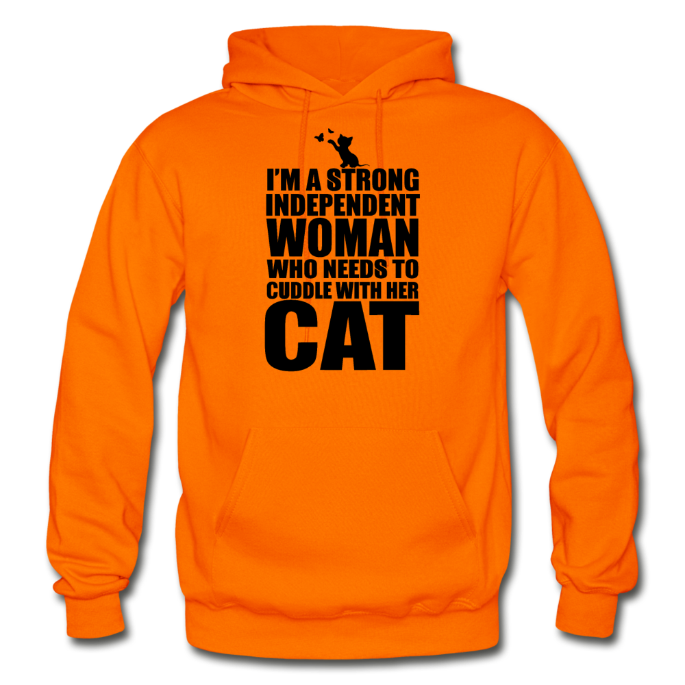 Strong Woman And Her Cat - Black - Gildan Heavy Blend Adult Hoodie - orange