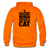 Strong Woman And Her Cat - Black - Gildan Heavy Blend Adult Hoodie - orange