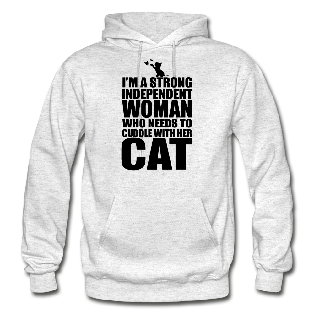 Strong Woman And Her Cat - Black - Gildan Heavy Blend Adult Hoodie - light heather gray