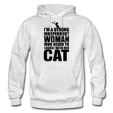 Strong Woman And Her Cat - Black - Gildan Heavy Blend Adult Hoodie - light heather gray