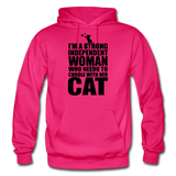 Strong Woman And Her Cat - Black - Gildan Heavy Blend Adult Hoodie - fuchsia