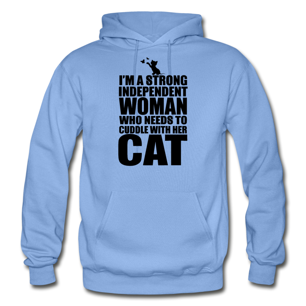 Strong Woman And Her Cat - Black - Gildan Heavy Blend Adult Hoodie - carolina blue