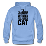 Strong Woman And Her Cat - Black - Gildan Heavy Blend Adult Hoodie - carolina blue