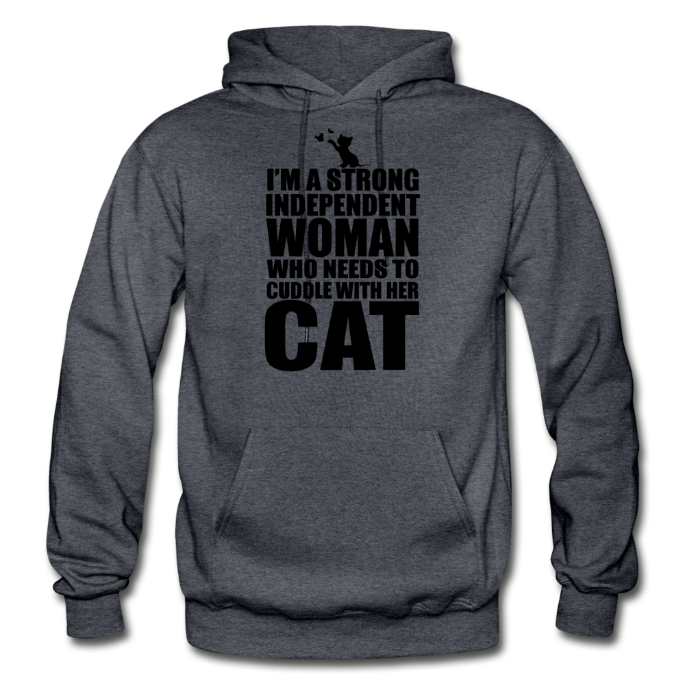 Strong Woman And Her Cat - Black - Gildan Heavy Blend Adult Hoodie - charcoal gray