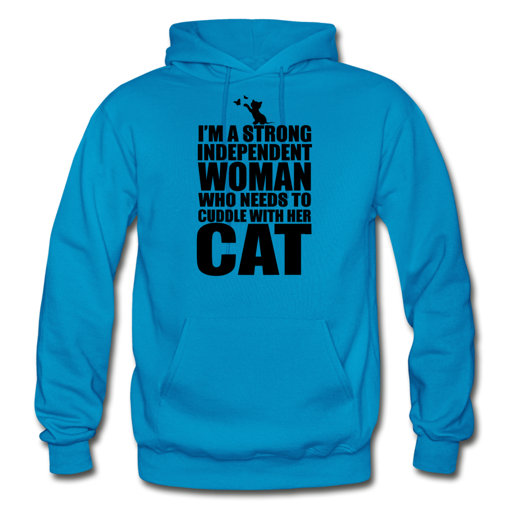 Strong Woman And Her Cat - Black - Gildan Heavy Blend Adult Hoodie - turquoise