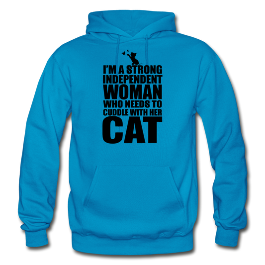 Strong Woman And Her Cat - Black - Gildan Heavy Blend Adult Hoodie - turquoise