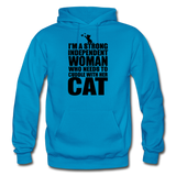 Strong Woman And Her Cat - Black - Gildan Heavy Blend Adult Hoodie - turquoise