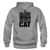 Strong Woman And Her Cat - Black - Gildan Heavy Blend Adult Hoodie - graphite heather
