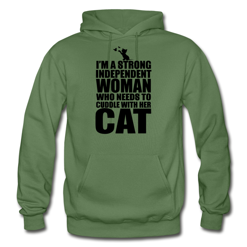 Strong Woman And Her Cat - Black - Gildan Heavy Blend Adult Hoodie - military green